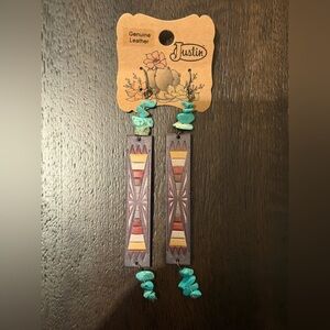 ❌SOLD Justin Boots Leather Aztec Earrings